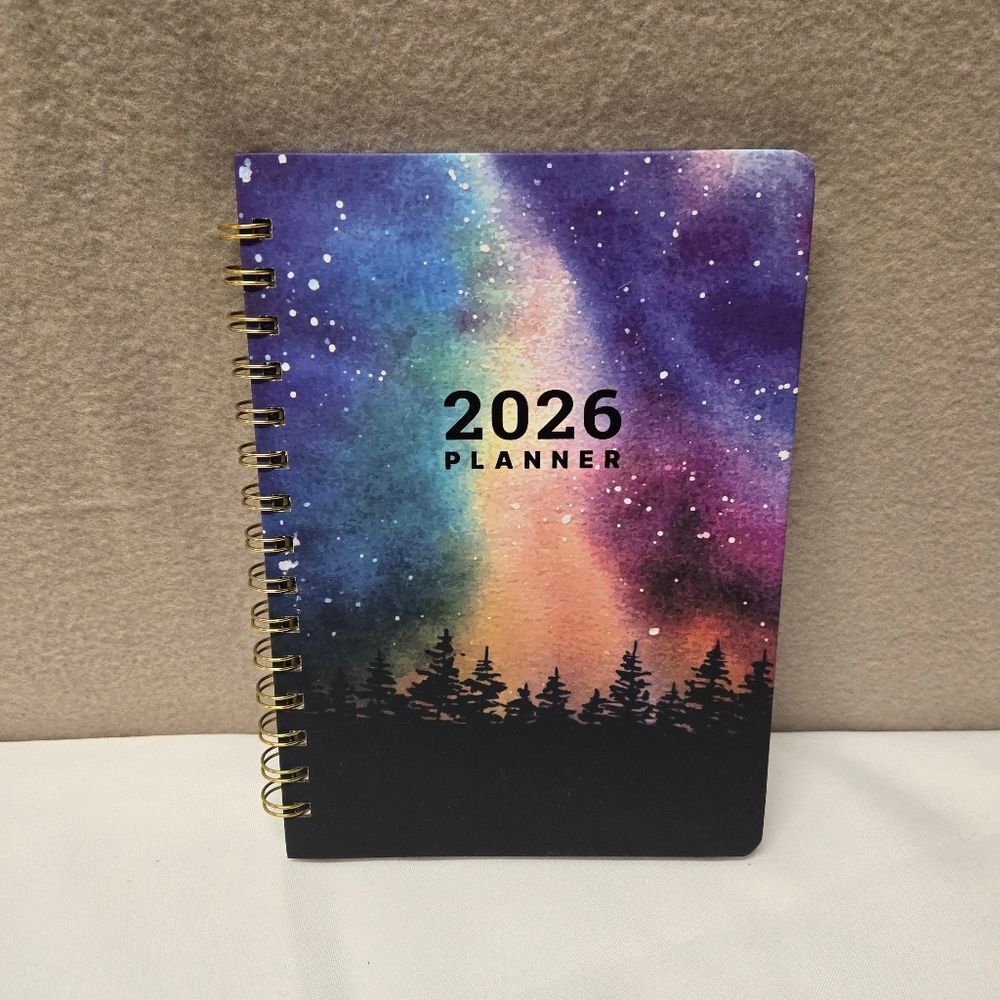 2026 Planner New Spiral 8.5x6 Daily Monthly Calendar Notebook Aurora Cosmic